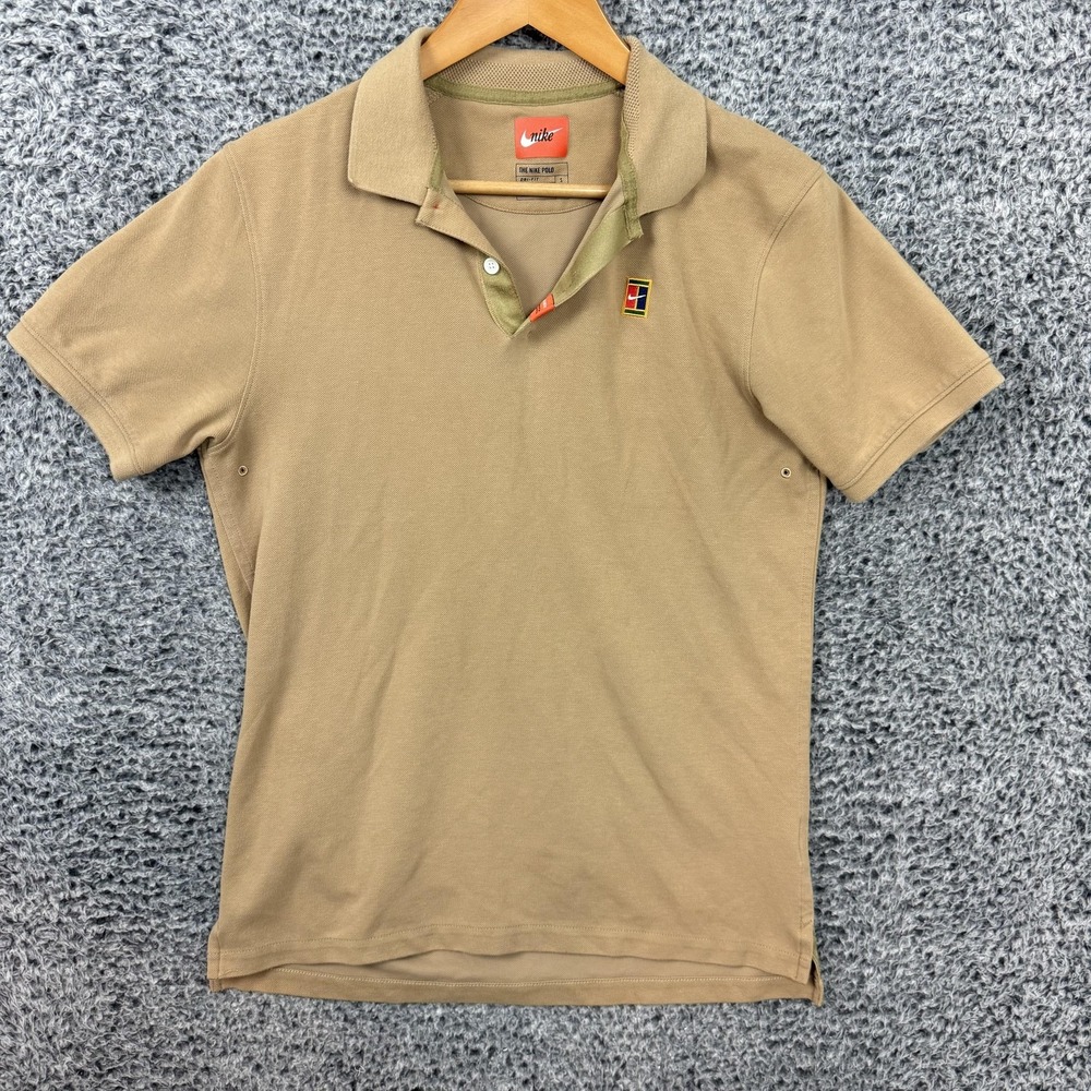 Nike Shirt Mens Small Brown Polo Challenge Court Logo Tennis Casual Dri Fit